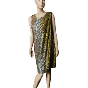 J Crew Collection Gold Sequin Greek Style Dress Size M Cotton Silk Pullover